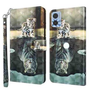 For Motorola Moto E22 / Moto E22i 3D Painting Pattern TPU + PU Phone Case(Cat Tiger)