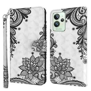 For Realme GT2 Pro 3D Painting Pattern TPU + PU Phone Case(Diagonal Black Flower)