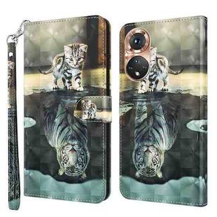 For Honor 50 3D Painting Pattern TPU + PU Phone Case(Cat Tiger)