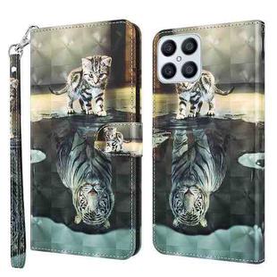 For Honor X8 4G 3D Painting Pattern TPU + PU Phone Case(Cat Tiger)