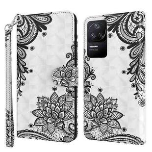 For Xiaomi Poco F4 3D Painting Pattern TPU + PU Phone Case(Diagonal Black Flower)