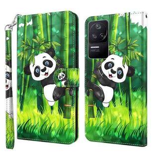 For Xiaomi Poco F4 3D Painting Pattern TPU + PU Phone Case(Panda Climbing Bamboo)