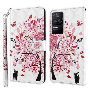 For Xiaomi Poco F4 3D Painting Pattern TPU + PU Phone Case(Cat Under The Tree)