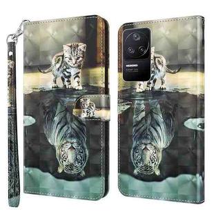 For Xiaomi Poco F4 3D Painting Pattern TPU + PU Phone Case(Cat Tiger)