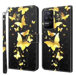 For Xiaomi Poco F4 3D Painting Pattern TPU + PU Phone Case(Gold Butterfly)