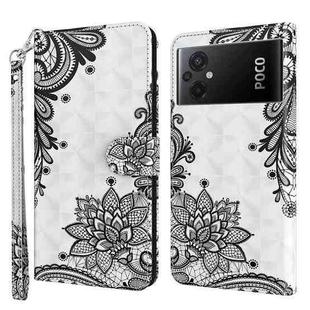 For Xiaomi Poco M5 3D Painting Pattern TPU + PU Phone Case(Diagonal Black Flower)