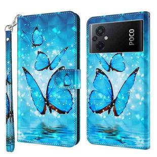 For Xiaomi Poco M5 3D Painting Pattern TPU + PU Phone Case(Three Butterflies)