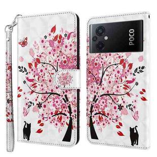 For Xiaomi Poco M5 3D Painting Pattern TPU + PU Phone Case(Cat Under The Tree)