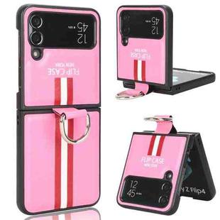 For Samsung Galaxy Z Flip4 5G Plain Leather Ring Phone Case(Pink)