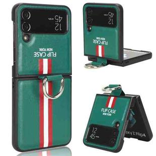 For Samsung Galaxy Z Flip4 5G Plain Leather Ring Phone Case(Green)