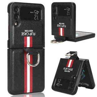 For Samsung Galaxy Z Flip3 5G Plain Leather Ring Phone Case(Black)