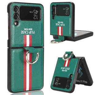 For Samsung Galaxy Z Flip3 5G Plain Leather Ring Phone Case(Green)