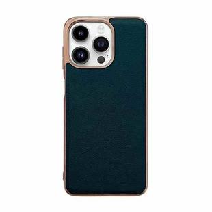 For iPhone 14 Pro Max Waves Series Nano Electroplating Genuine Leather Phone Case(Green)