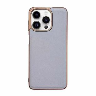 For iPhone 14 Pro Max Waves Series Nano Electroplating Genuine Leather Phone Case(Grey)