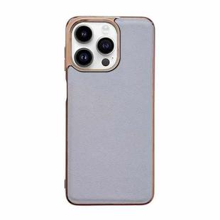For iPhone 13 Pro Waves Series Nano Electroplating Genuine Leather Phone Case(Grey)