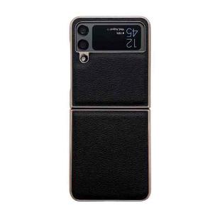 For Samsung Galaxy Z Flip4 Waves Series Nano Electroplating Genuine Leather Phone Case(Black)
