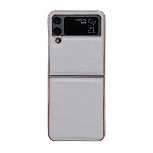 For Samsung Galaxy Z Flip4 Waves Series Nano Electroplating Genuine Leather Phone Case(Grey)