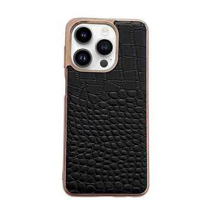 For iPhone 14 Pro Crocodile Texture Genuine Leather Nano Electroplating Phone Case(Black)
