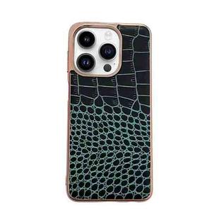 For iPhone 14 Pro Max Crocodile Texture Genuine Leather Nano Electroplating Phone Case(Dark Green)