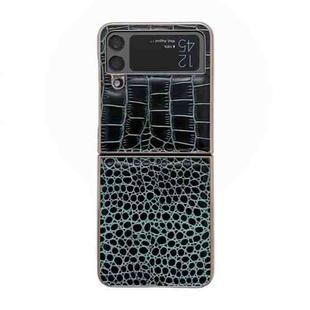 For Samsung Galaxy Z Flip4 Crocodile Texture Genuine Leather Nano Electroplating Phone Case(Dark Green)