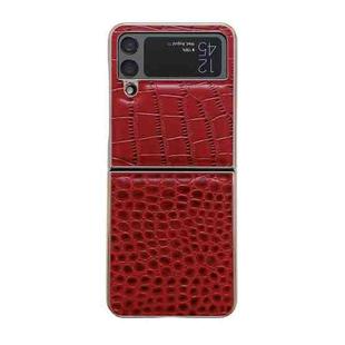 For Samsung Galaxy Z Flip4 Crocodile Texture Genuine Leather Nano Electroplating Phone Case(Red)