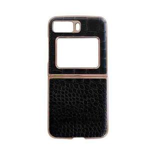 For Motorola Moto Razr 2022 Crocodile Texture Genuine Leather Nano Electroplating Phone Case(Black)