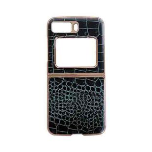 For Motorola Moto Razr 2022 Crocodile Texture Genuine Leather Nano Electroplating Phone Case(Dark Green)