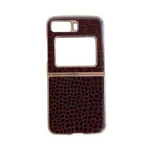 For Motorola Moto Razr 2022 Crocodile Texture Genuine Leather Nano Electroplating Phone Case(Coffee)