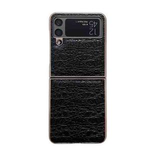 For Samsung Galaxy Z Flip4 Sky Series Nano Electroplating Genuine Leather Phone Case(Black)