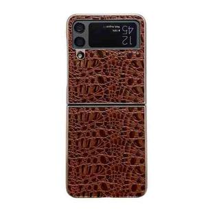For Samsung Galaxy Z Flip4 Sky Series Nano Electroplating Genuine Leather Phone Case(Coffee)