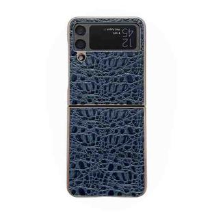 For Samsung Galaxy Z Flip4 Sky Series Nano Electroplating Genuine Leather Phone Case(Blue)