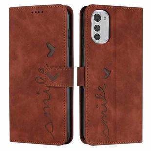 For Motorola Moto E32/E32s Skin Feel Heart Pattern Leather Phone Case(Brown)