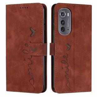 For Motorola Edge 2022 Skin Feel Heart Pattern Leather Phone Case(Brown)