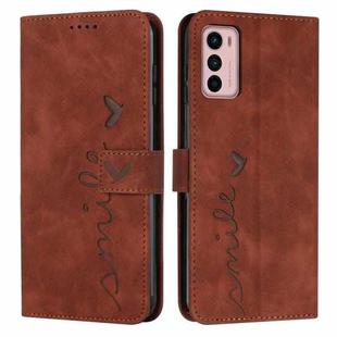 For Motorola Moto G42 Skin Feel Heart Pattern Leather Phone Case(Brown)