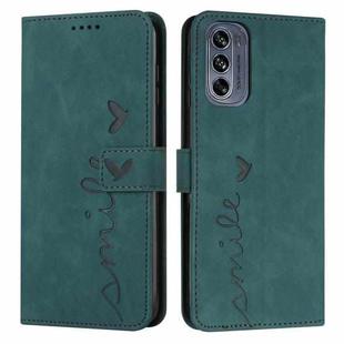 For Motorola Moto G62 5G Skin Feel Heart Pattern Leather Phone Case(Green)