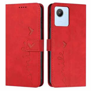 For Realme C30 Skin Feel Heart Pattern Leather Phone Case(Red)