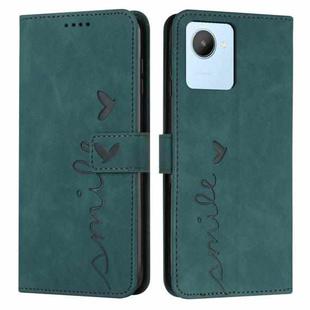 For Realme C30 Skin Feel Heart Pattern Leather Phone Case(Green)