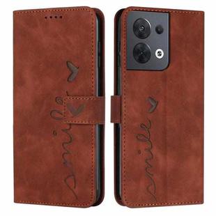 For OPPO Reno8 Skin Feel Heart Pattern Leather Phone Case(Brown)