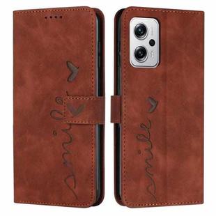 For Xiaomi Redmi Note 11T Pro/Note 11T Pro+ 5G/Poco X4 GT Skin Feel Heart Pattern Leather Phone Case(Brown)