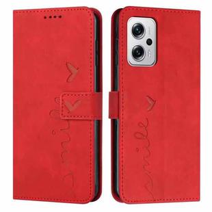 For Xiaomi Redmi Note 11T Pro/Note 11T Pro+ 5G/Poco X4 GT Skin Feel Heart Pattern Leather Phone Case(Red)