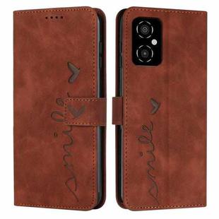 For Xiaomi Poco M4 5G Skin Feel Heart Pattern Leather Phone Case(Brown)