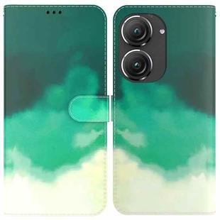 For Asus Zenfone 9 Watercolor Pattern Flip Leather Phone Case(Cyan Green)