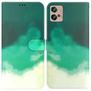 For Motorola Moto G32 Watercolor Pattern Flip Leather Phone Case(Cyan Green)