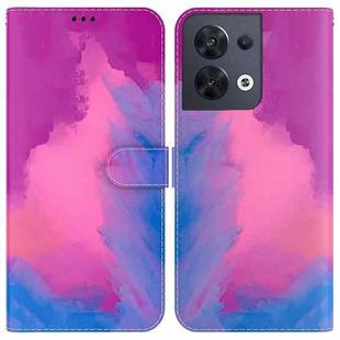 For OPPO Reno8 Watercolor Pattern Flip Leather Phone Case(Purple Red)