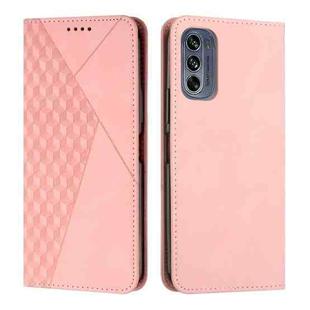 For Motorola Moto G62 5G Diamond Pattern Splicing Skin Feel Magnetic Phone Case(Rose Gold)