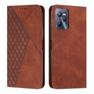 For Realme C35/Narzo 50A Prime 4G Diamond Splicing Skin Feel Magnetic Leather Phone Case(Brown)
