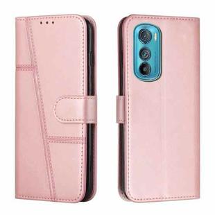 For Motorola Edge 30 Stitching Calf Texture Buckle Leather Phone Case(Pink)