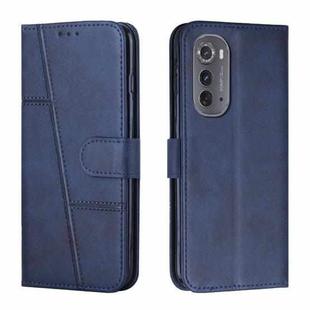 For Motorola Edge 2022 Stitching Calf Texture Buckle Leather Phone Case(Blue)