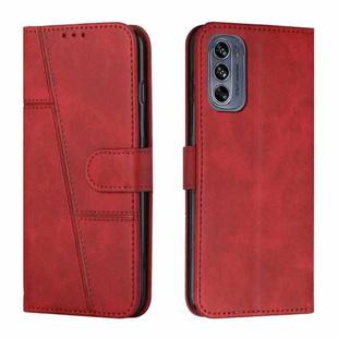 For Motorola Moto G62 5G Stitching Calf Texture Buckle Leather Phone Case(Red)