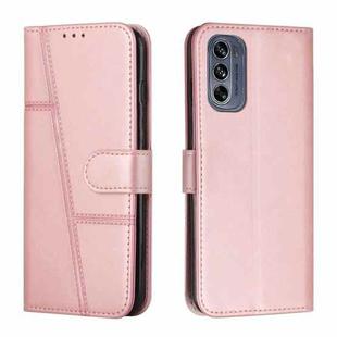 For Motorola Moto G62 5G Stitching Calf Texture Buckle Leather Phone Case(Pink)